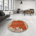 Round Machine Washable Abstract Light Copper Gold Rug in a Office, wshabs1887