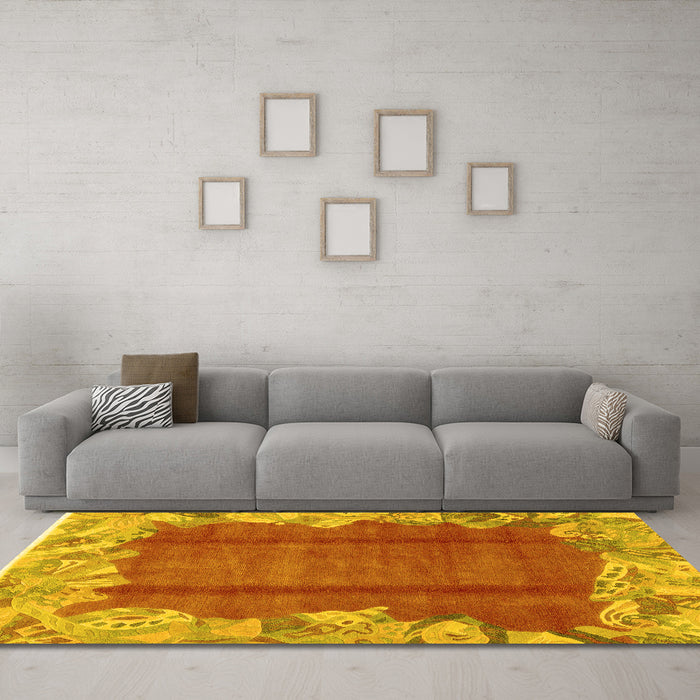 Machine Washable Abstract Yellow Modern Rug in a Living Room, wshabs1887yw