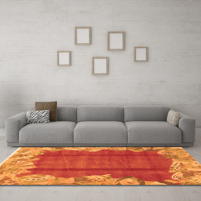 Machine Washable Abstract Orange Modern Area Rugs in a Living Room, wshabs1887org