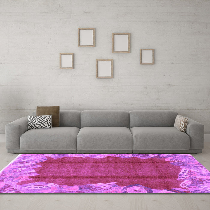 Machine Washable Abstract Purple Modern Area Rugs in a Living Room, wshabs1887pur
