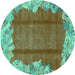 Round Abstract Turquoise Modern Rug, abs1887turq