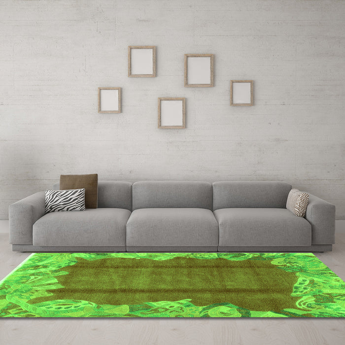 Machine Washable Abstract Green Modern Area Rugs in a Living Room,, wshabs1887grn