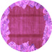 Round Machine Washable Abstract Purple Modern Area Rugs, wshabs1887pur