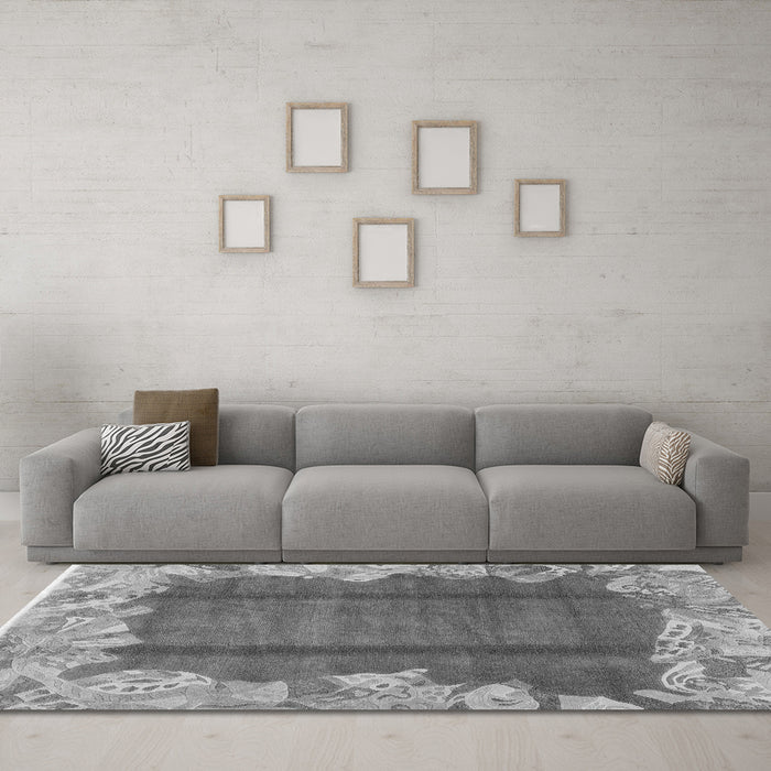 Machine Washable Abstract Gray Modern Rug in a Living Room,, wshabs1887gry