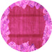 Round Machine Washable Abstract Pink Modern Rug, wshabs1887pnk