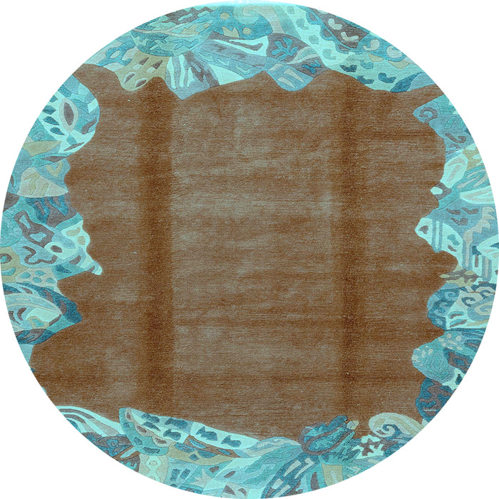Round Machine Washable Abstract Light Blue Modern Rug, wshabs1887lblu