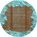 Round Machine Washable Abstract Light Blue Modern Rug, wshabs1887lblu