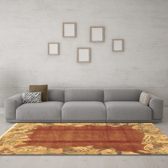 Machine Washable Abstract Brown Modern Rug in a Living Room,, wshabs1887brn