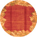 Round Machine Washable Abstract Orange Modern Area Rugs, wshabs1887org