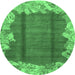 Round Abstract Emerald Green Modern Rug, abs1887emgrn