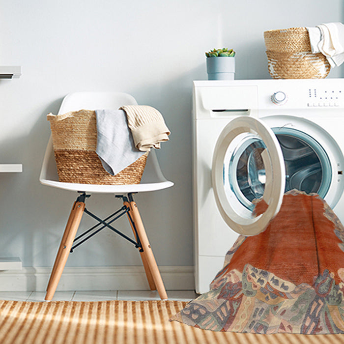 Machine Washable Abstract Light Copper Gold Rug in a Washing Machine, wshabs1887