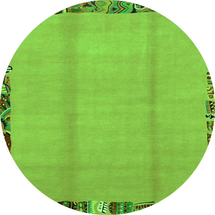Round Machine Washable Abstract Green Modern Area Rugs, wshabs1888grn