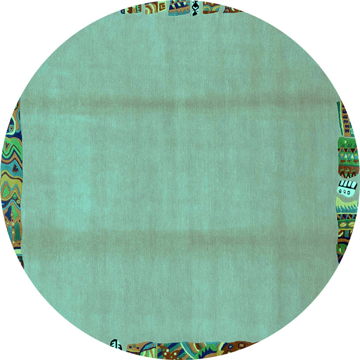 Round Machine Washable Abstract Turquoise Modern Area Rugs, wshabs1888turq