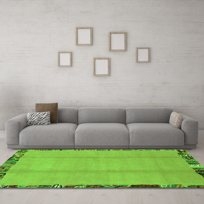 Machine Washable Abstract Green Modern Area Rugs in a Living Room,, wshabs1888grn