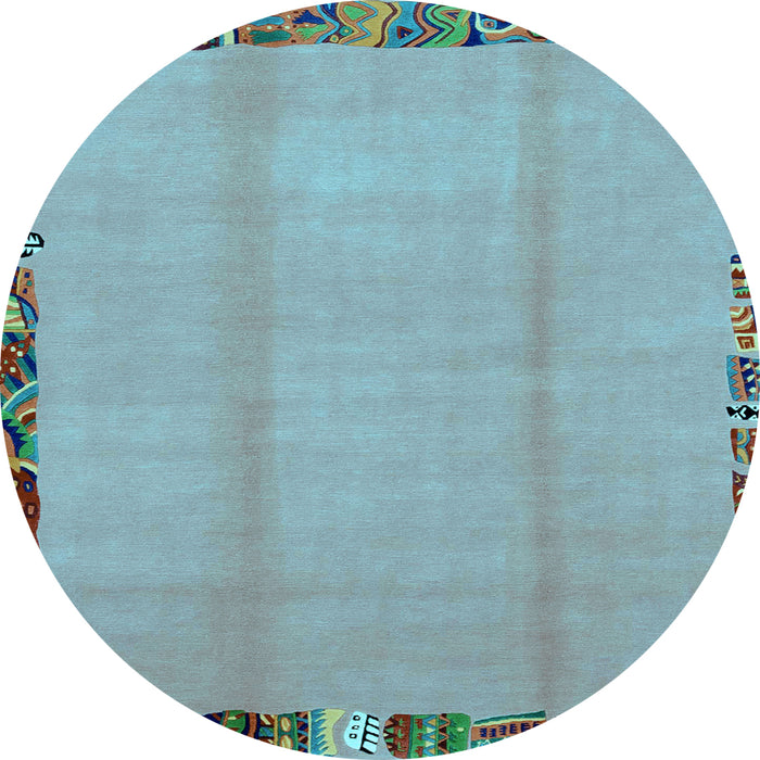 Round Abstract Light Blue Modern Rug, abs1888lblu