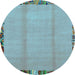 Round Abstract Light Blue Modern Rug, abs1888lblu