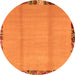 Round Machine Washable Abstract Orange Modern Area Rugs, wshabs1888org