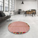 Round Machine Washable Abstract Light Salmon Rose Pink Rug in a Office, wshabs1888