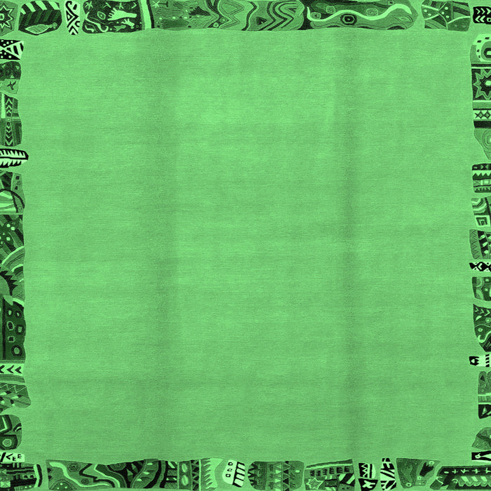 Square Machine Washable Abstract Emerald Green Modern Area Rugs, wshabs1888emgrn