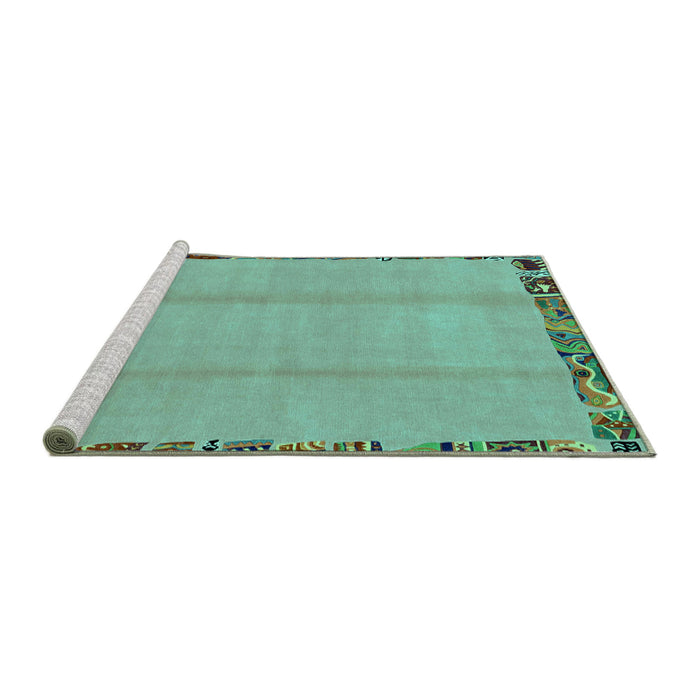 Sideview of Machine Washable Abstract Turquoise Modern Area Rugs, wshabs1888turq