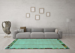 Machine Washable Abstract Turquoise Modern Area Rugs in a Living Room,, wshabs1888turq