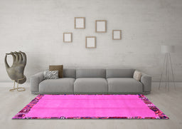 Machine Washable Abstract Pink Modern Rug in a Living Room, wshabs1888pnk