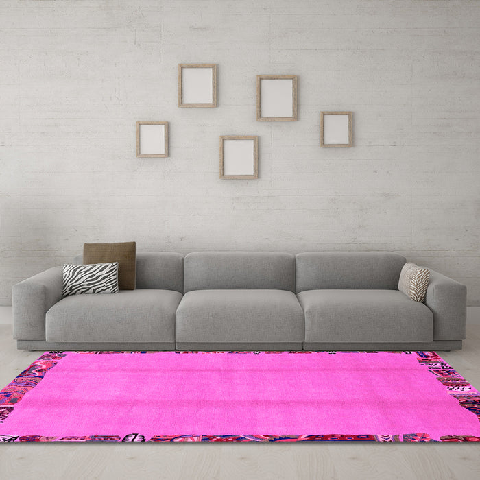 Machine Washable Abstract Pink Modern Rug in a Living Room, wshabs1888pnk