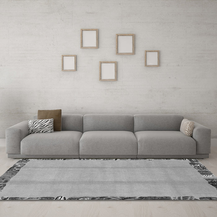 Machine Washable Abstract Gray Modern Rug in a Living Room,, wshabs1888gry