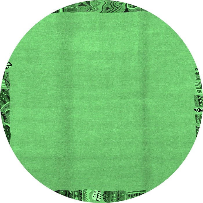 Round Abstract Emerald Green Modern Rug, abs1888emgrn