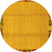 Round Machine Washable Abstract Yellow Modern Rug, wshabs1888yw