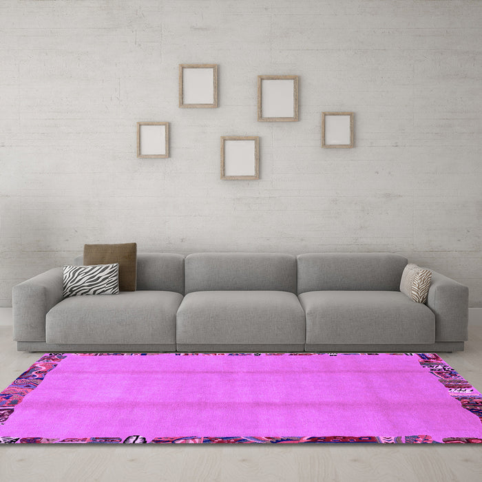 Machine Washable Abstract Purple Modern Area Rugs in a Living Room, wshabs1888pur