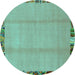 Round Abstract Turquoise Modern Rug, abs1888turq