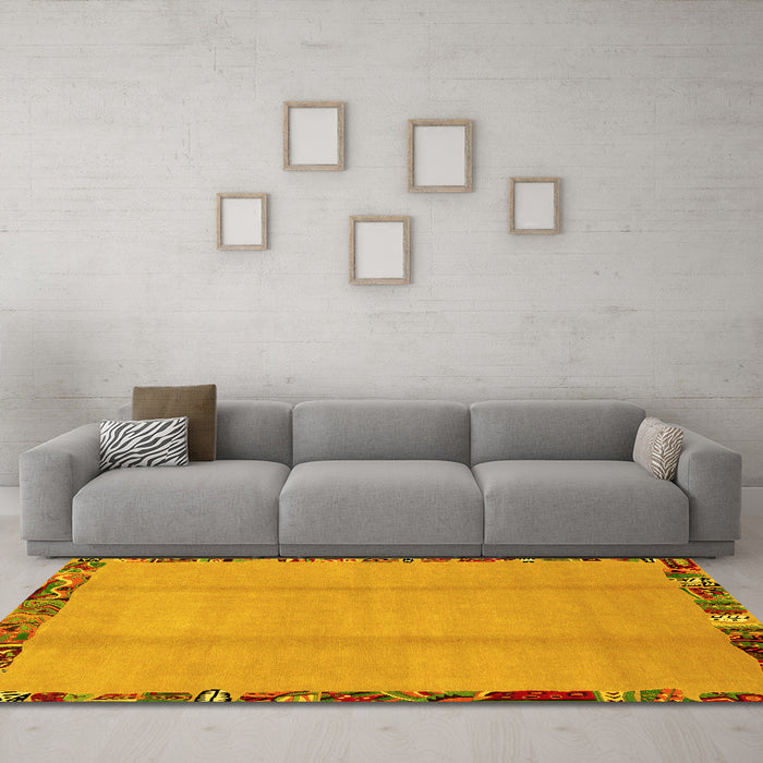 Machine Washable Abstract Yellow Modern Rug in a Living Room, wshabs1888yw
