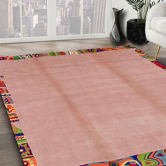 Machine Washable Abstract Light Salmon Rose Pink Rug in a Family Room, wshabs1888