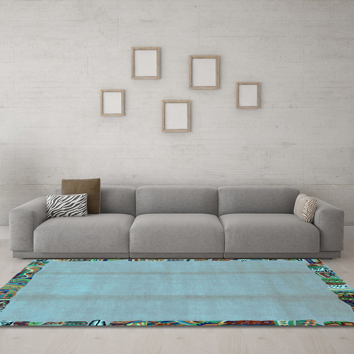 Machine Washable Abstract Light Blue Modern Rug in a Living Room, wshabs1888lblu