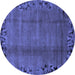 Round Machine Washable Abstract Blue Modern Rug, wshabs1889blu