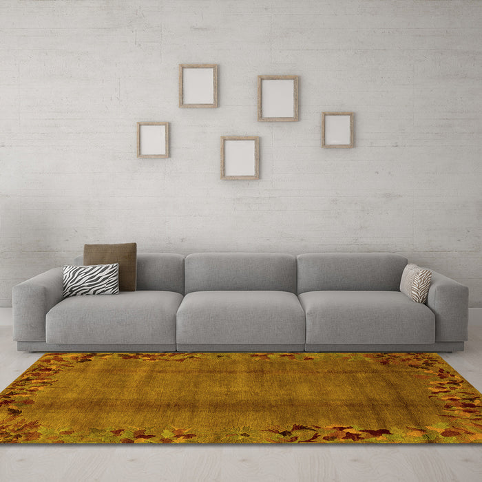 Machine Washable Abstract Yellow Modern Rug in a Living Room, wshabs1889yw