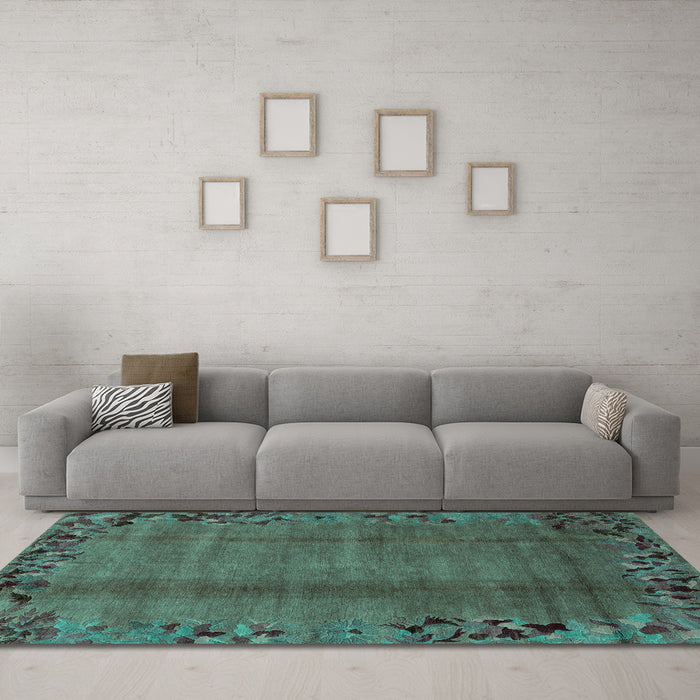 Machine Washable Abstract Turquoise Modern Area Rugs in a Living Room,, wshabs1889turq