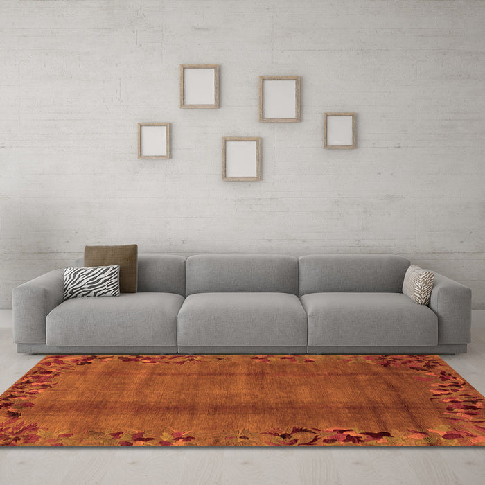 Machine Washable Abstract Orange Modern Area Rugs in a Living Room, wshabs1889org