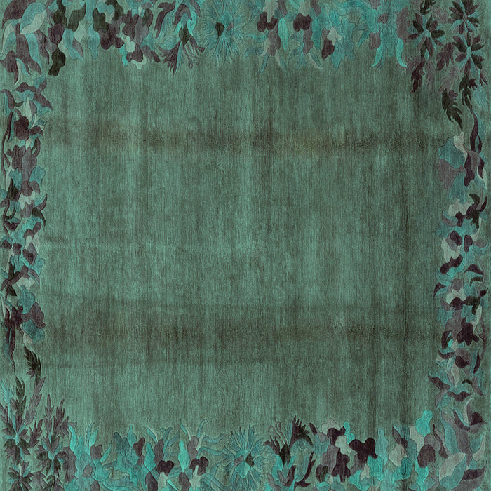 Square Machine Washable Abstract Turquoise Modern Area Rugs, wshabs1889turq