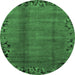 Round Abstract Emerald Green Modern Rug, abs1889emgrn