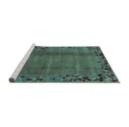 Sideview of Machine Washable Abstract Turquoise Modern Area Rugs, wshabs1889turq