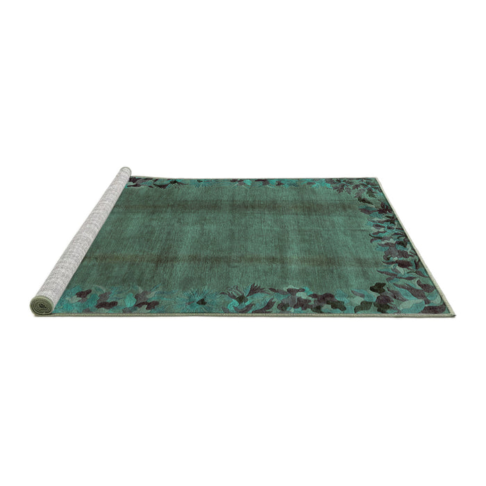 Sideview of Machine Washable Abstract Turquoise Modern Area Rugs, wshabs1889turq