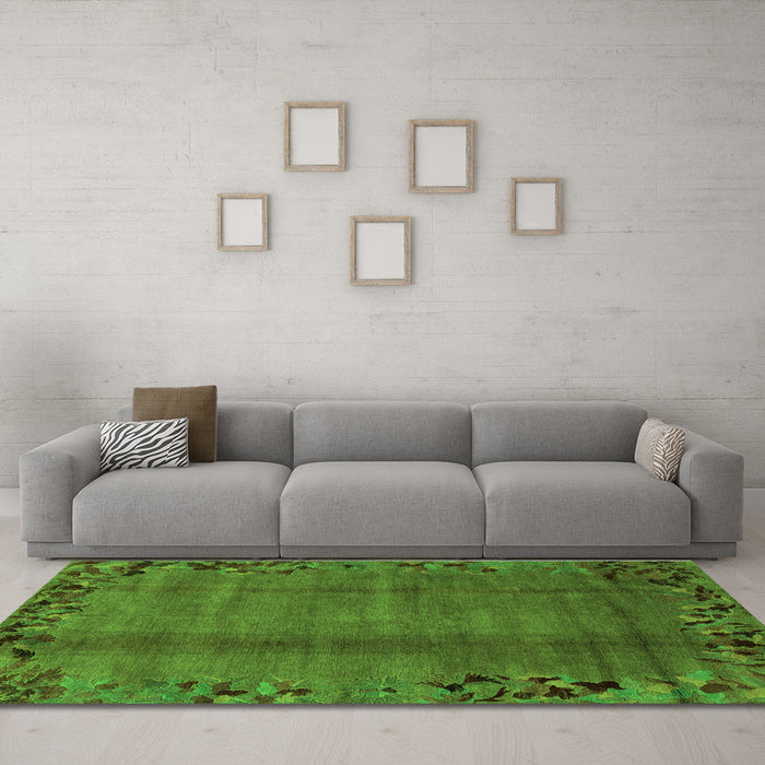 Machine Washable Abstract Green Modern Area Rugs in a Living Room,, wshabs1889grn