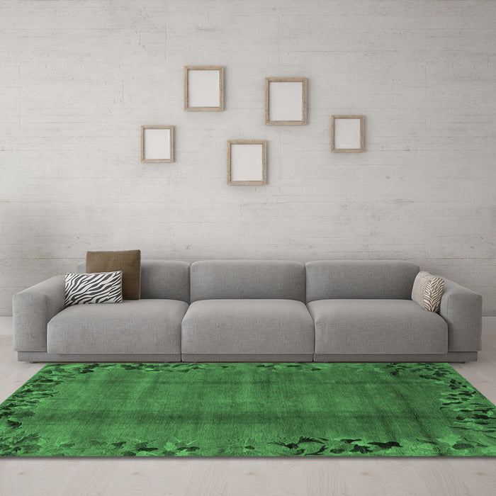 Machine Washable Abstract Emerald Green Modern Area Rugs in a Living Room,, wshabs1889emgrn