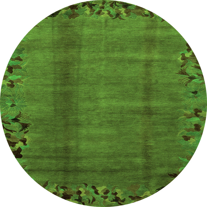 Round Machine Washable Abstract Green Modern Area Rugs, wshabs1889grn