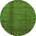 Round Machine Washable Abstract Green Modern Area Rugs, wshabs1889grn