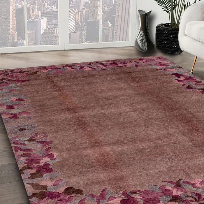 Machine Washable Abstract Rust Pink Rug in a Family Room, wshabs1889