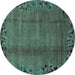 Round Abstract Turquoise Modern Rug, abs1889turq