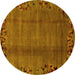 Round Abstract Yellow Modern Rug, abs1889yw